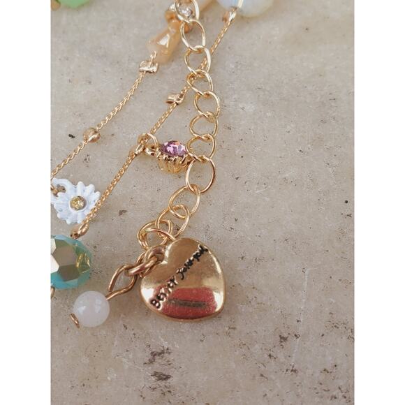 Betsey Johnson Layered Necklace Woven Heart Charm Gold Tone Boho Fashion Signed - Picture 4 of 4